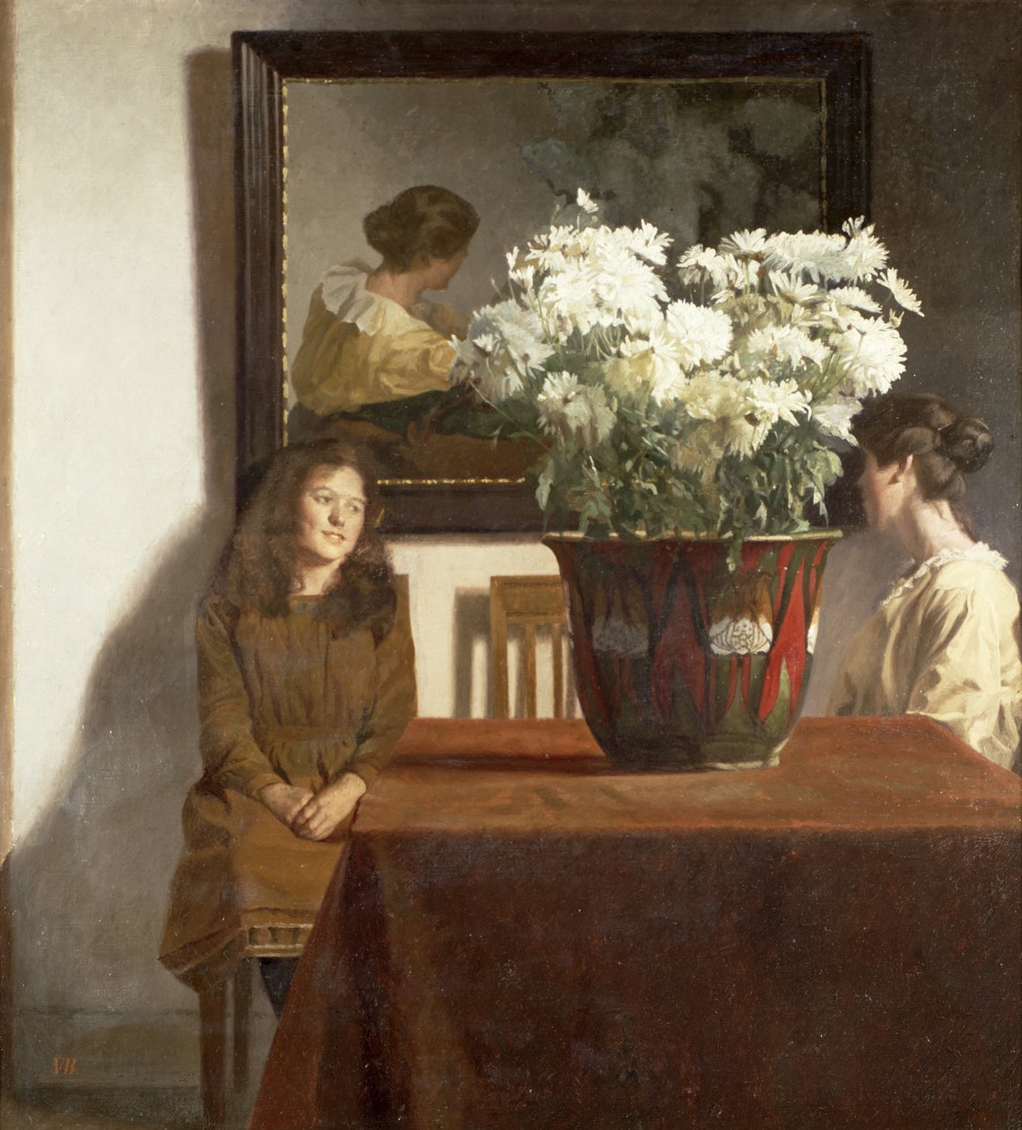 Figurer med en skål med hvite krysantemum av Gustav Wilhelm Blom