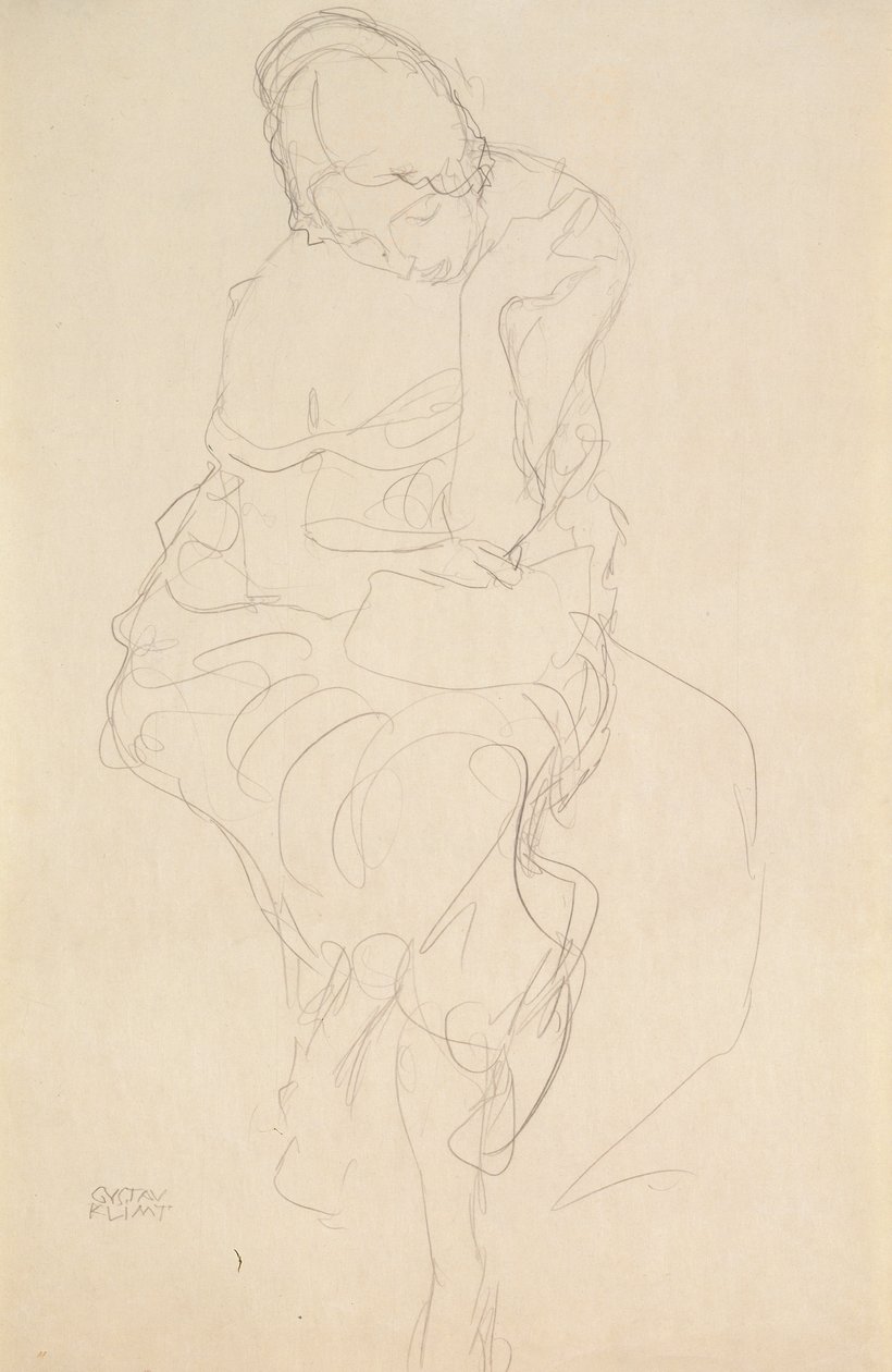 Sett forfra av personen som sitter på en krakk av Gustav Klimt