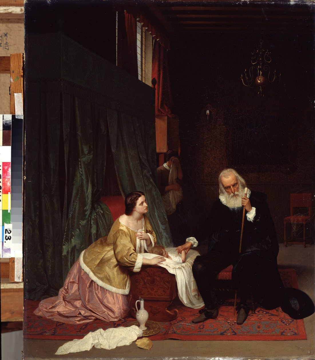 ««Legebesøk»» En lege tar pulsen på et sykt barn under mors våkent øye. Maleri av Gustav Budkovsky (1813-1884) 1859 State Art Museum, Nizhny Tagil, Russland av Gustav Budkowski