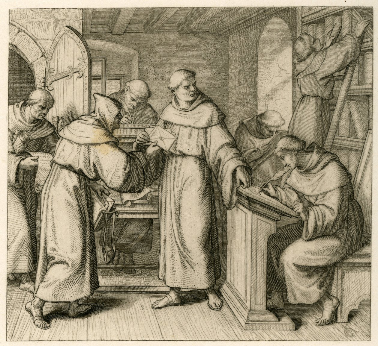 Martin Luther som generalvikar for Augustiner-klosteret. Illustrasjon fra: "" Dr. Martin Luther den tyske reformator "" , illustrert av Gustav Koenig, utgitt av Rudolf Besser, Gotha av Gustav Ferdinand Leopold Konig