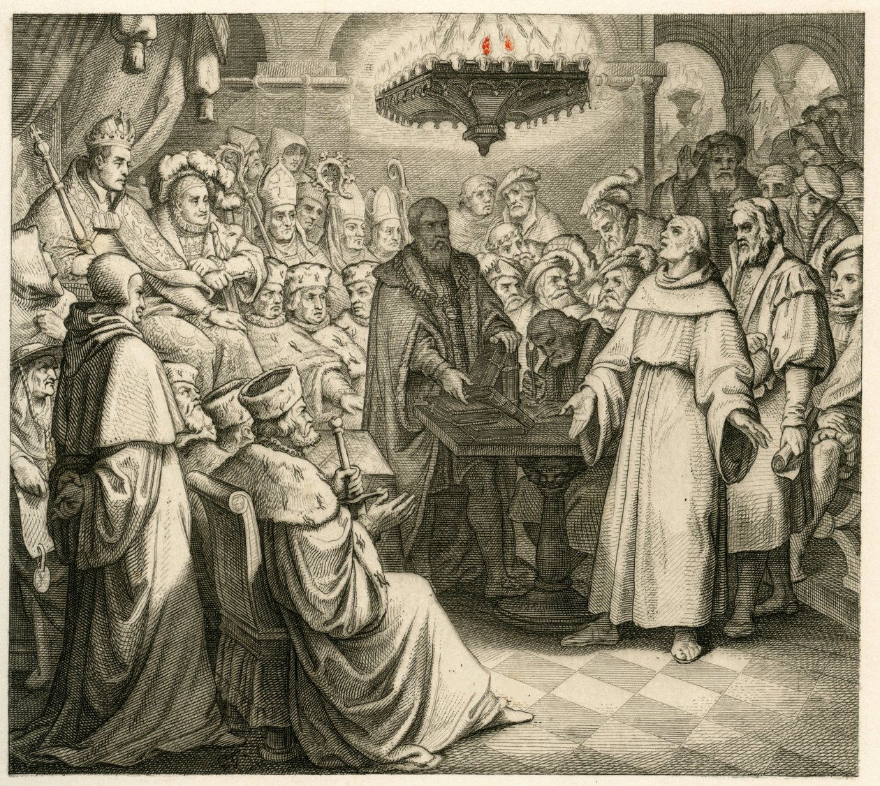 Martin Luther foran keiser Charles, ved siden av ham broren Ferdinand av Gustav Ferdinand Leopold Konig