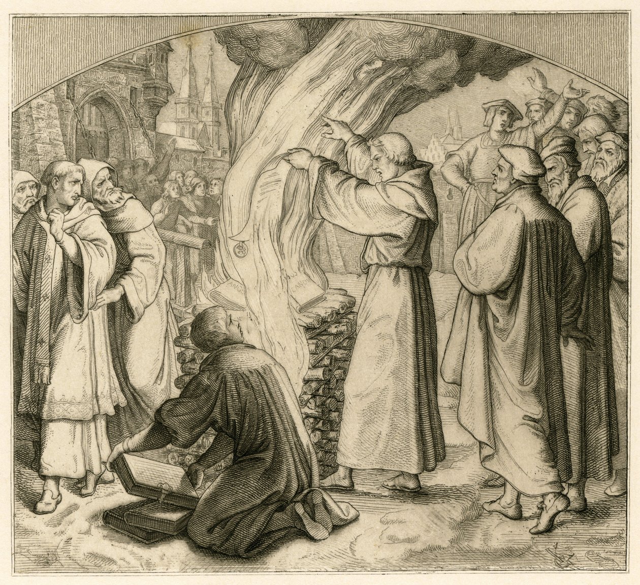 Martin Luther brenner ekskommunikasjonens okse av Gustav Ferdinand Leopold Konig