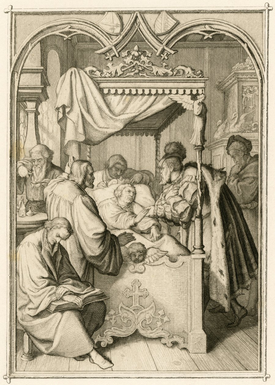 Martin Luther er svært syk, kurfyrsten Johann Friedrich (Johann Frederic Ier de Saxe av Gustav Ferdinand Leopold Konig