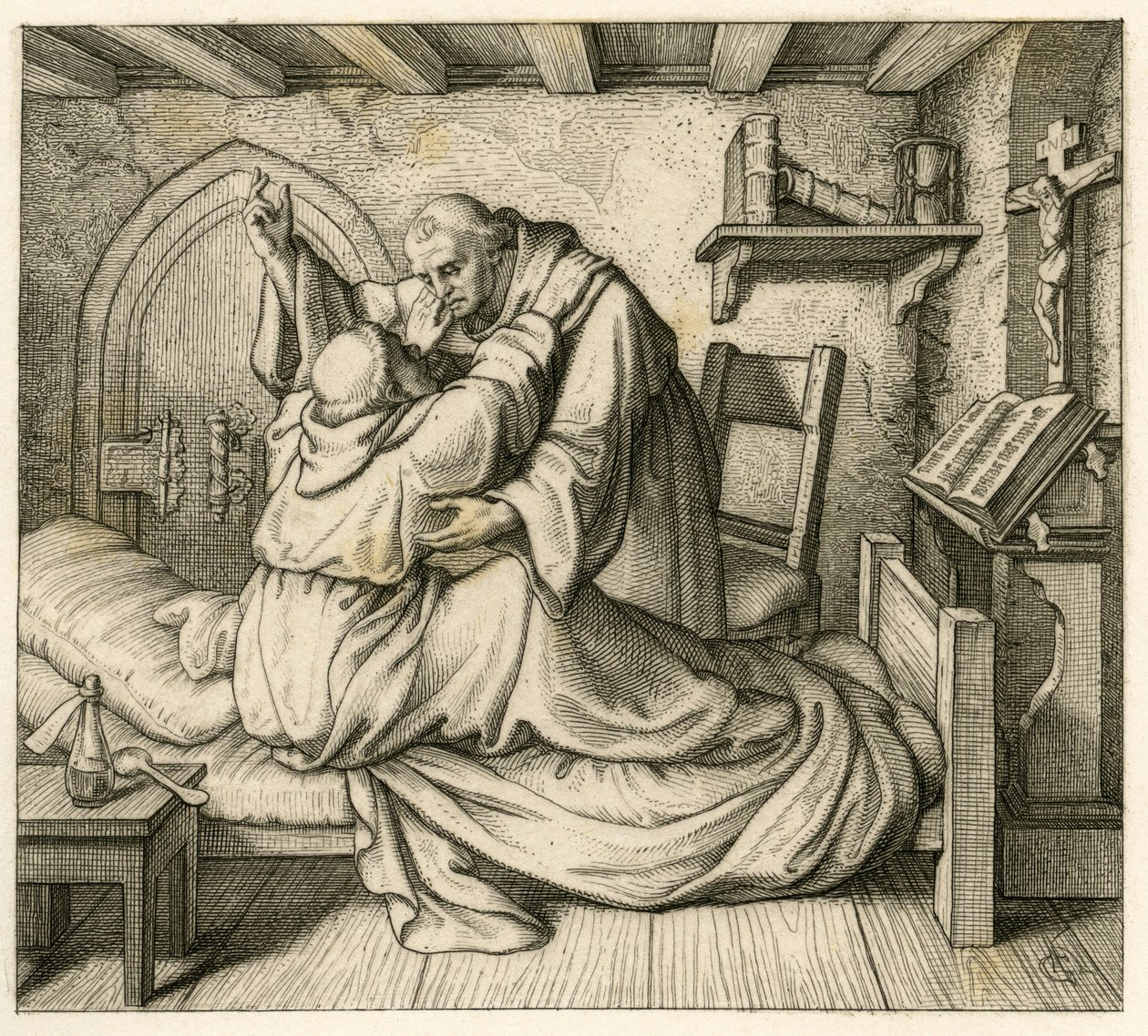 Martin Luther får trøst av en gammel munk, fordi han var utmattet av kropp og menneskesinn av Gustav Ferdinand Leopold Konig