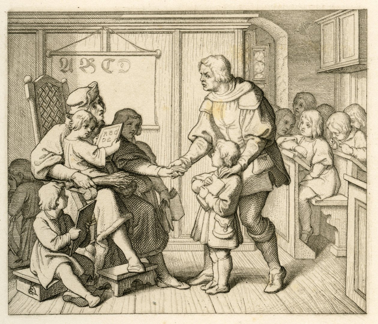 Martin Luthers innskrivning på skolen i Mansfeld, i denne illustrasjonen sammen med sin far Hans av Gustav Ferdinand Leopold Konig