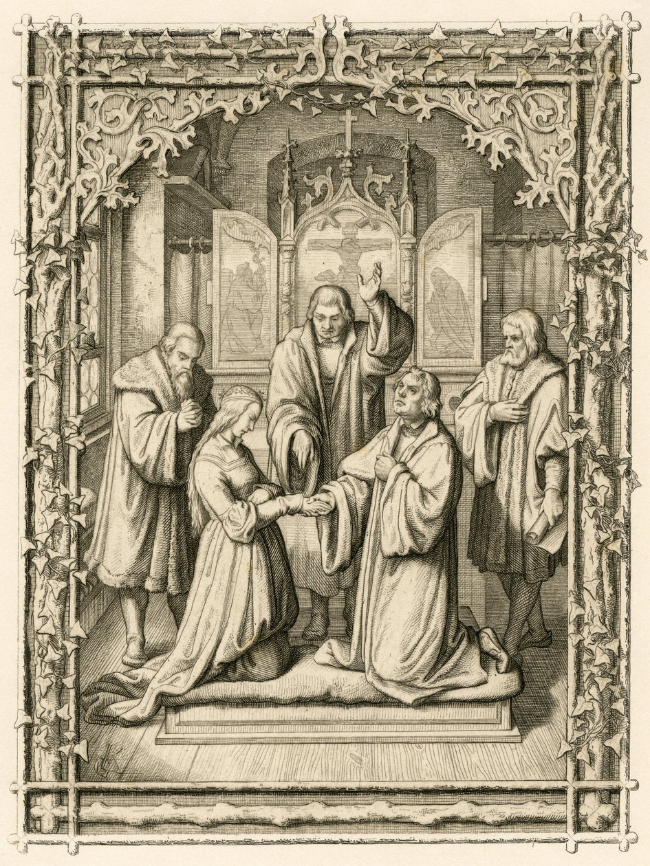 Bryllupet Martin Luther og Katharina von Bora (Catherine de Bore av Gustav Ferdinand Leopold Konig