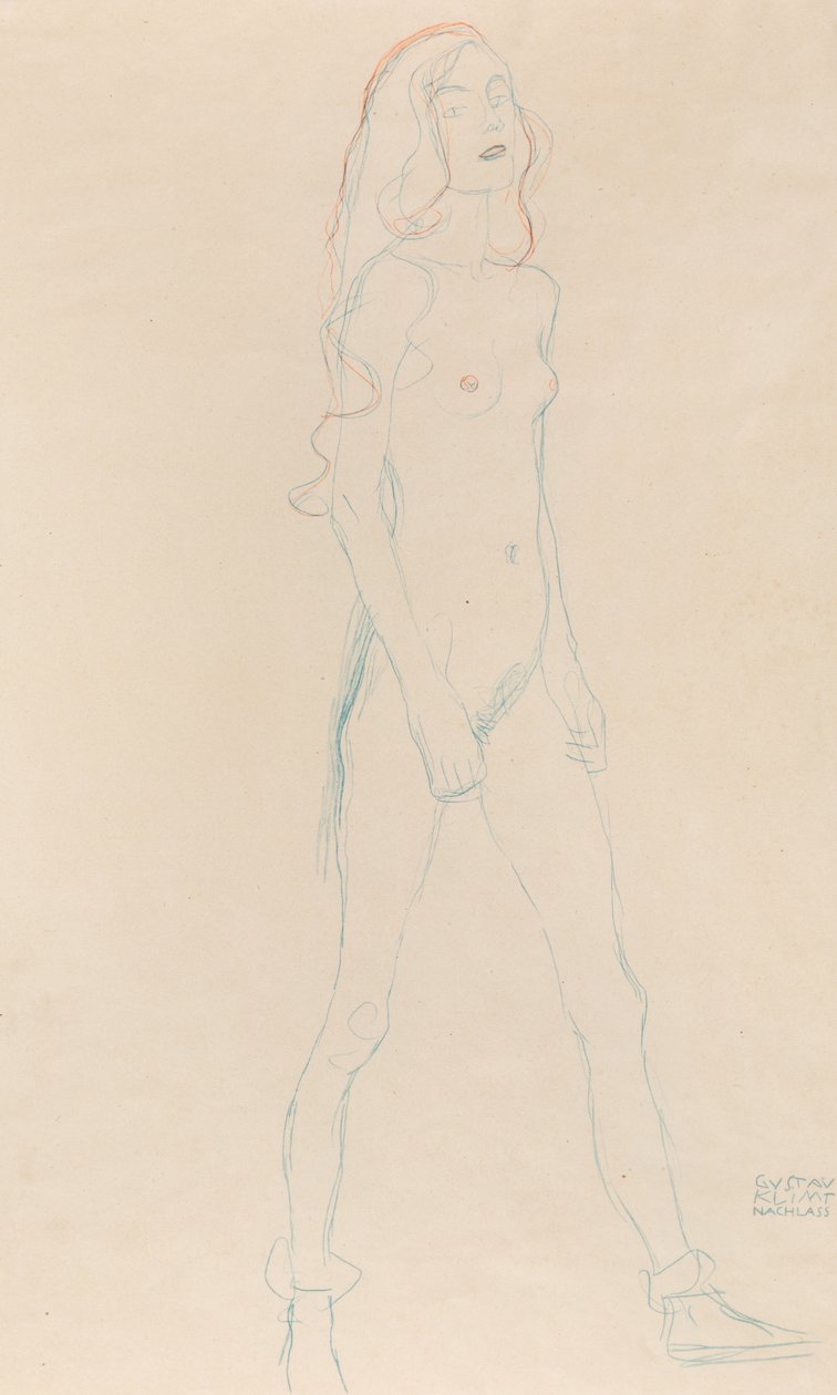 En naken ung jente, ca. 1917. av Gustav Klimt