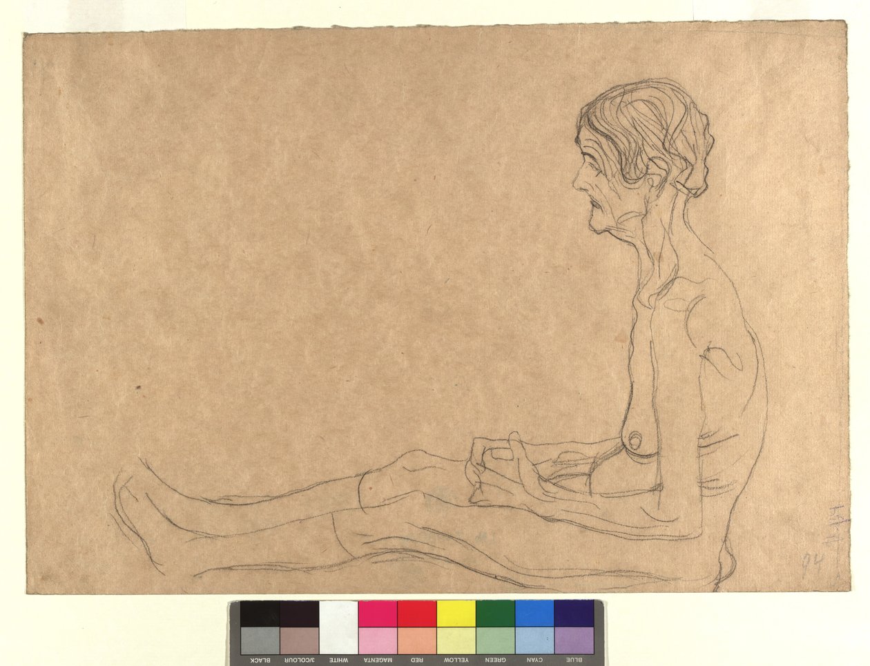 Aktstudie einer sitzenden alten Frau av Gustav Klimt