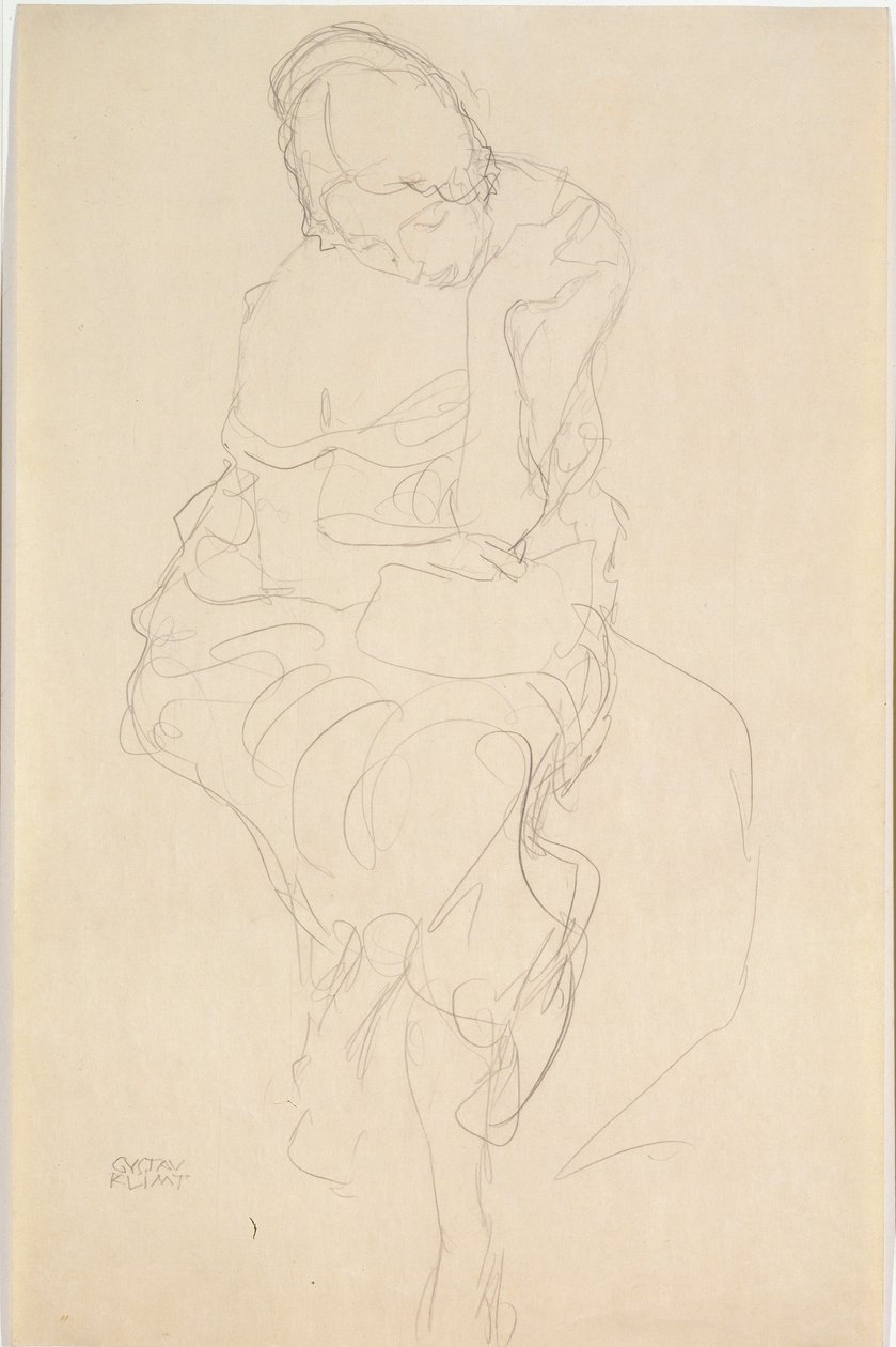 Sett forfra av personen som sitter på en krakk av Gustav Klimt