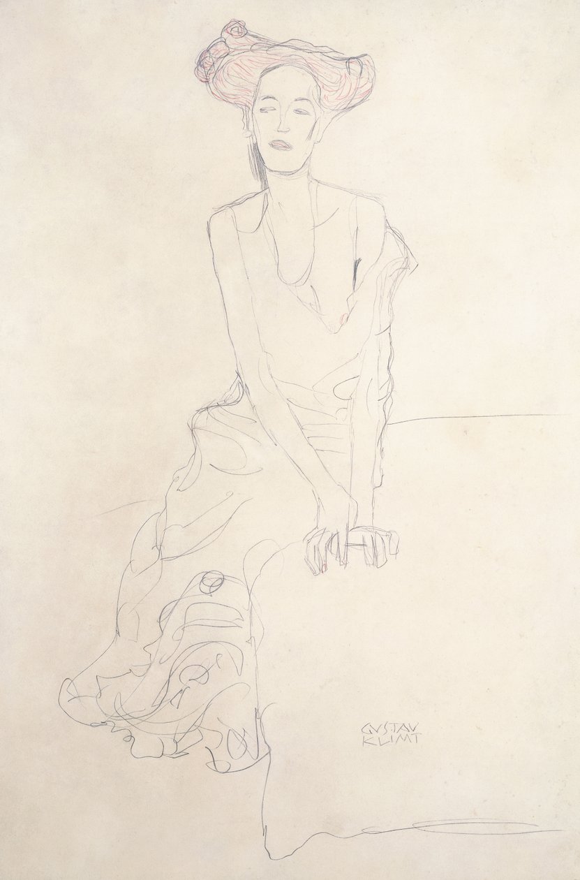 august Ruhubeit den unge kvinnen, støttet seg selv med hendene, 1908 av Gustav Klimt