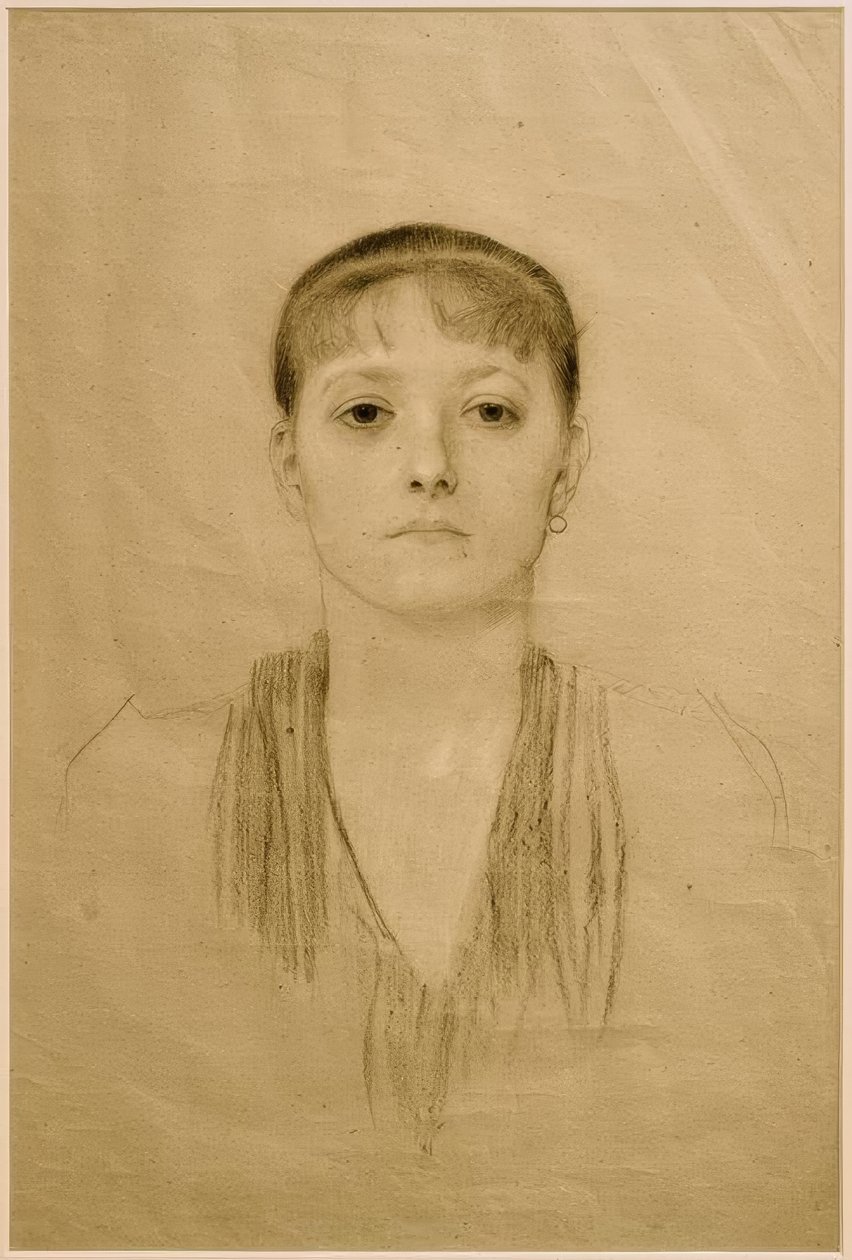 Halvkort portrett av en jente forfra av Gustav Klimt