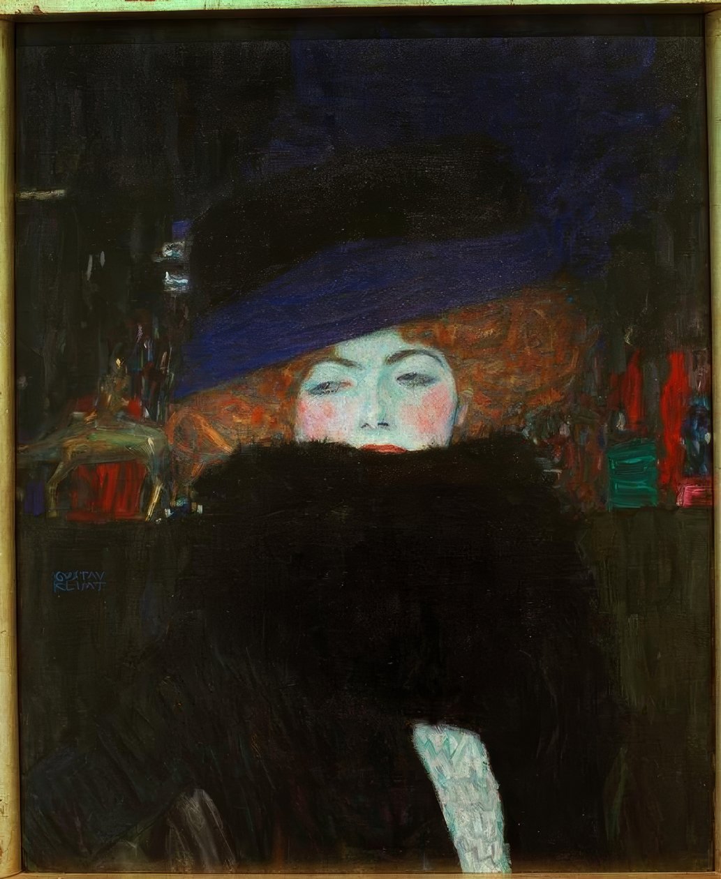 Dame med hatt og fjærboa av Gustav Klimt