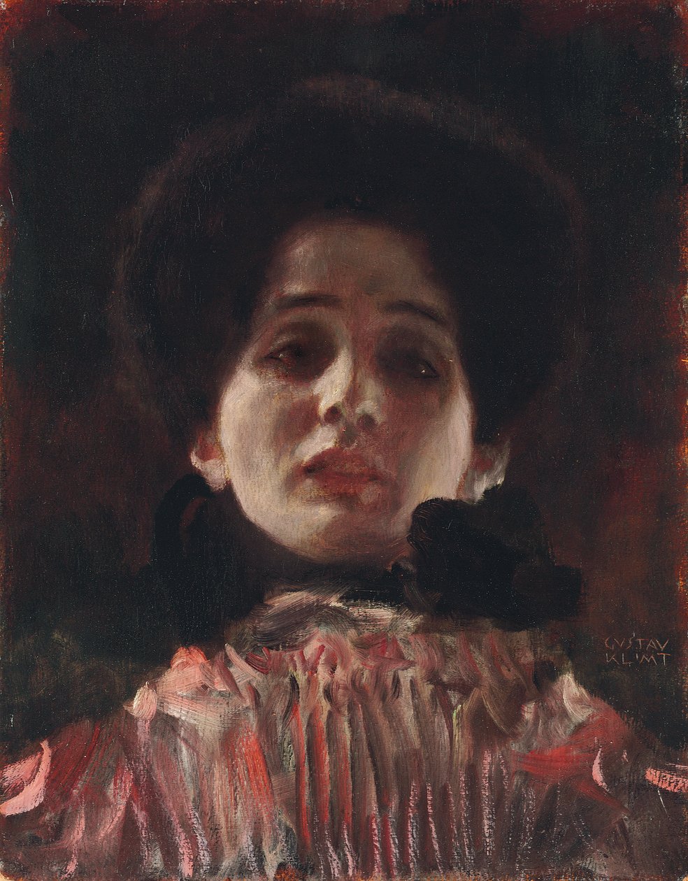 Full-face portrett av en dame; Damenbildnis en face, ca. 1898 av Gustav Klimt