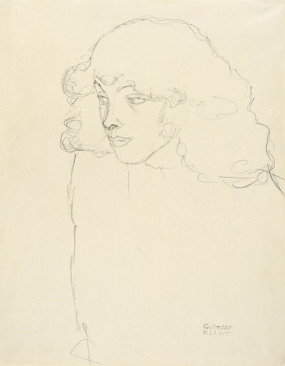 Halvlengde Portrait of a Girl i trekvart profil, 1913 av Gustav Klimt