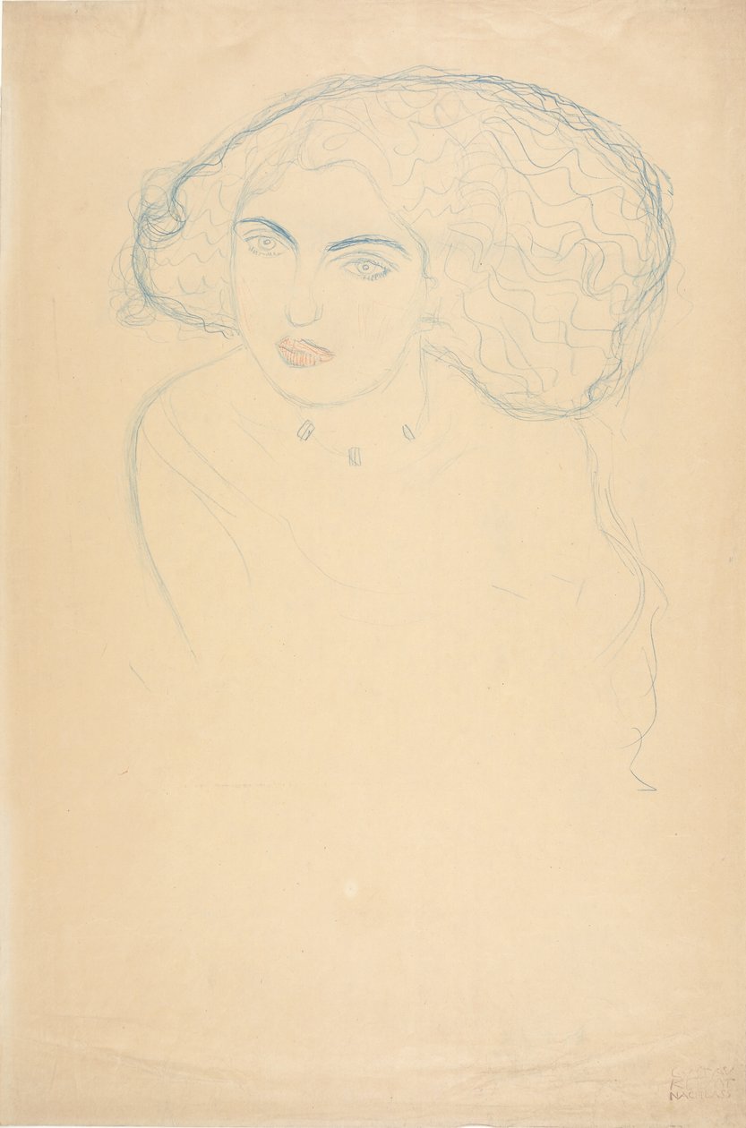 Head of a Woman, ca. 1916 (fargeblyant på papir) av Gustav Klimt