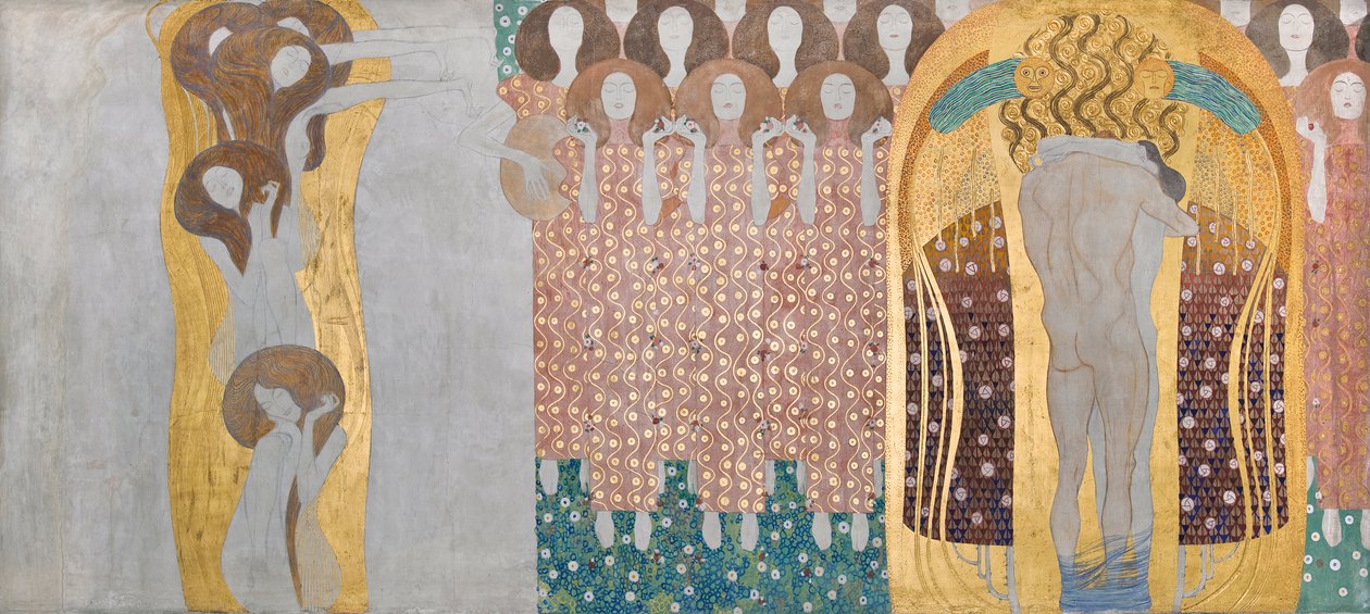 Her er et kyss til hele verden!, detalj av Beethoven-frisen av Gustav Klimt