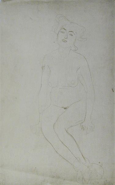 Naken kvinne sittende, ca. 1903 (blyant og rød fargestift på japansk papir) (s/hvitt-bilde) av Gustav Klimt