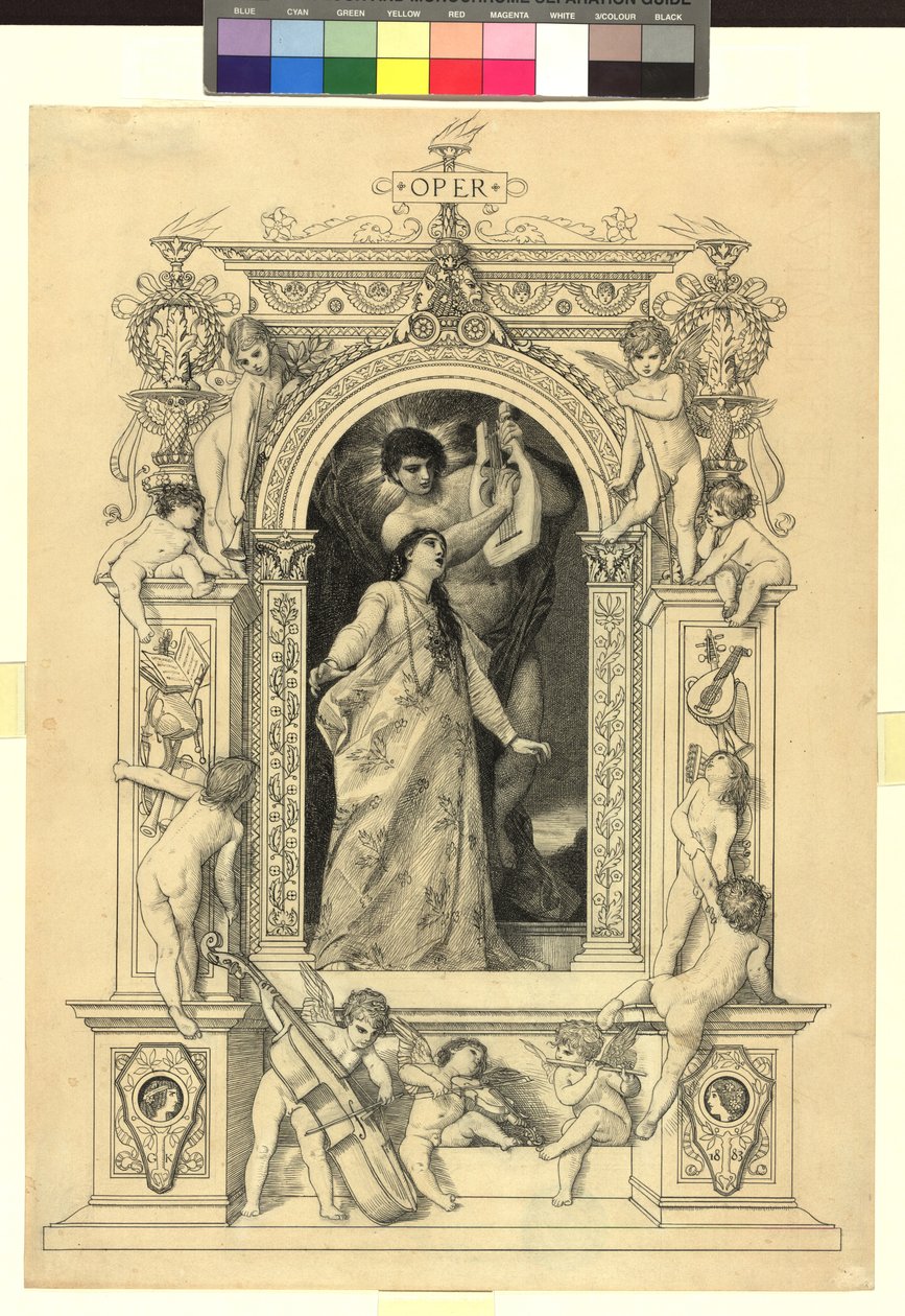Oper (Vorlage für: Gerlach & Schenk, Allegorien und Embleme Bd. 1 Nr. 64a) av Gustav Klimt