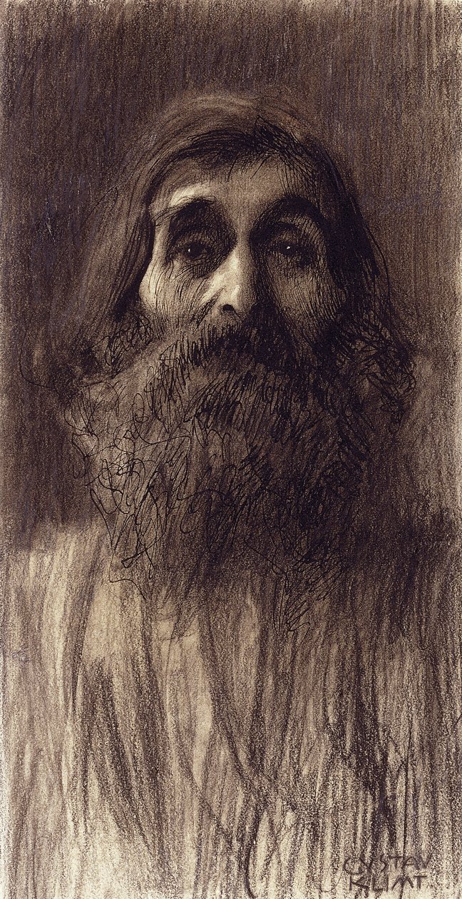 Portrett av en skjeggete mann; Halvlengde portrett av en skjeggete mamma, sett forfra, ca. 1894 av Gustav Klimt