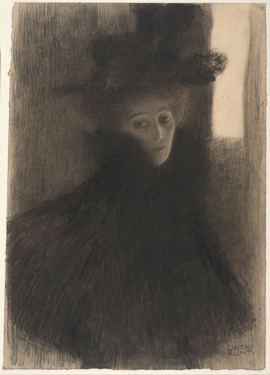 Portrett av en dame med kappe og hatt, 1897-1898 av Gustav Klimt