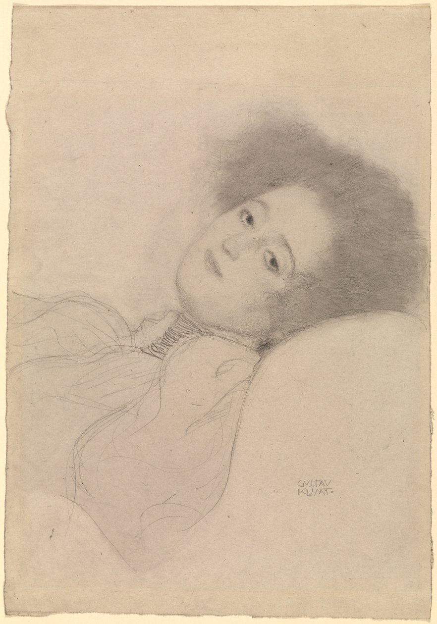 Portrett av en ung kvinne som ligger ned av Gustav Klimt