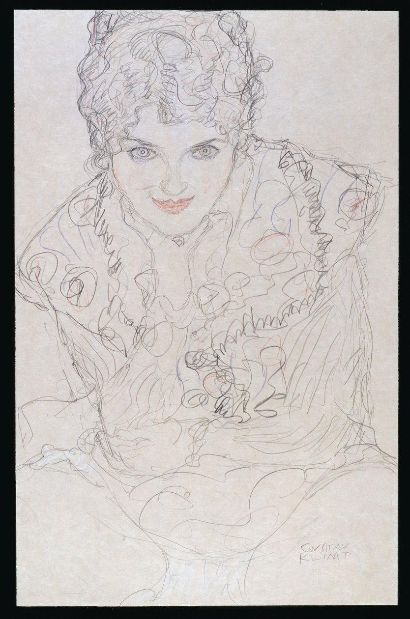 Portrett med høyre hånd på haken, ca. 1917-18 av Gustav Klimt