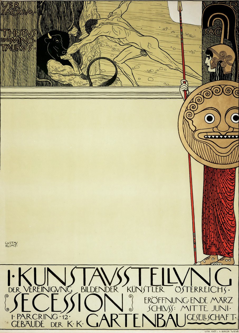Plakat for den første kunstutstillingen til Sesession Art Movement, 1898 av Gustav Klimt