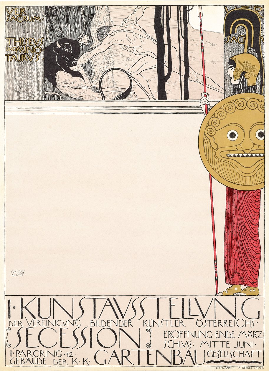Plakat for den første løsrivelsesutstillingen i Wien i 1898 av Gustav Klimt
