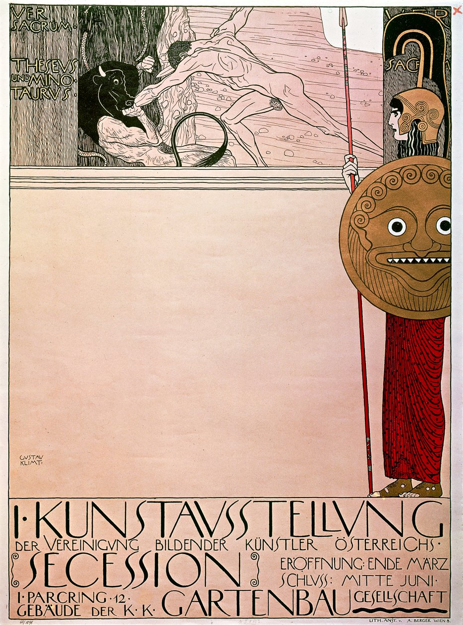 Plakat for den første utstillingen av løsrivelsen (Theseus og Minotaur) av Gustav Klimt