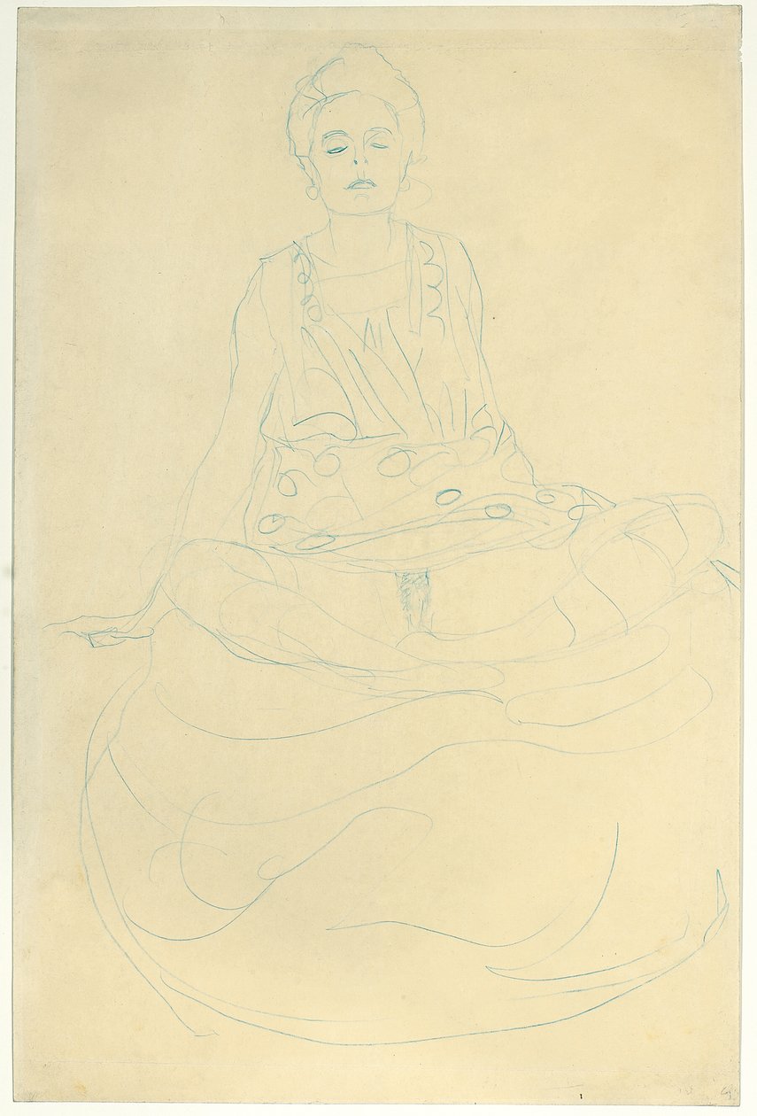 Sittende halvnaken forfra, ca. 1907 (blyant på papir) av Gustav Klimt