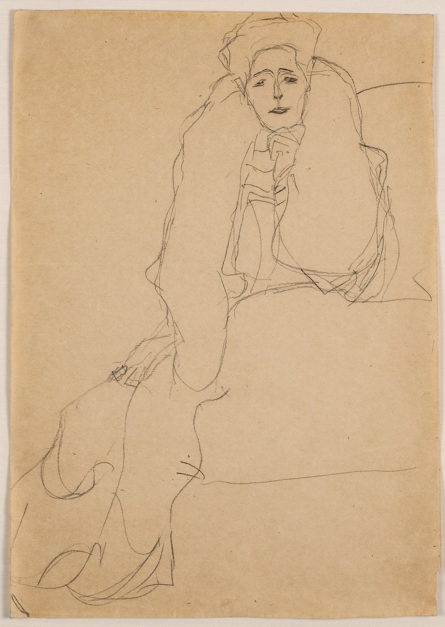 Sittende til venstre, overkroppen lener seg fremover; Sittende til venstre, overkropp forover, venstre støttet opp, 1904-1905 av Gustav Klimt
