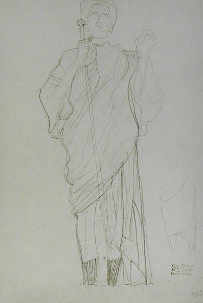 Stående kvinne som holder sverd av Gustav Klimt