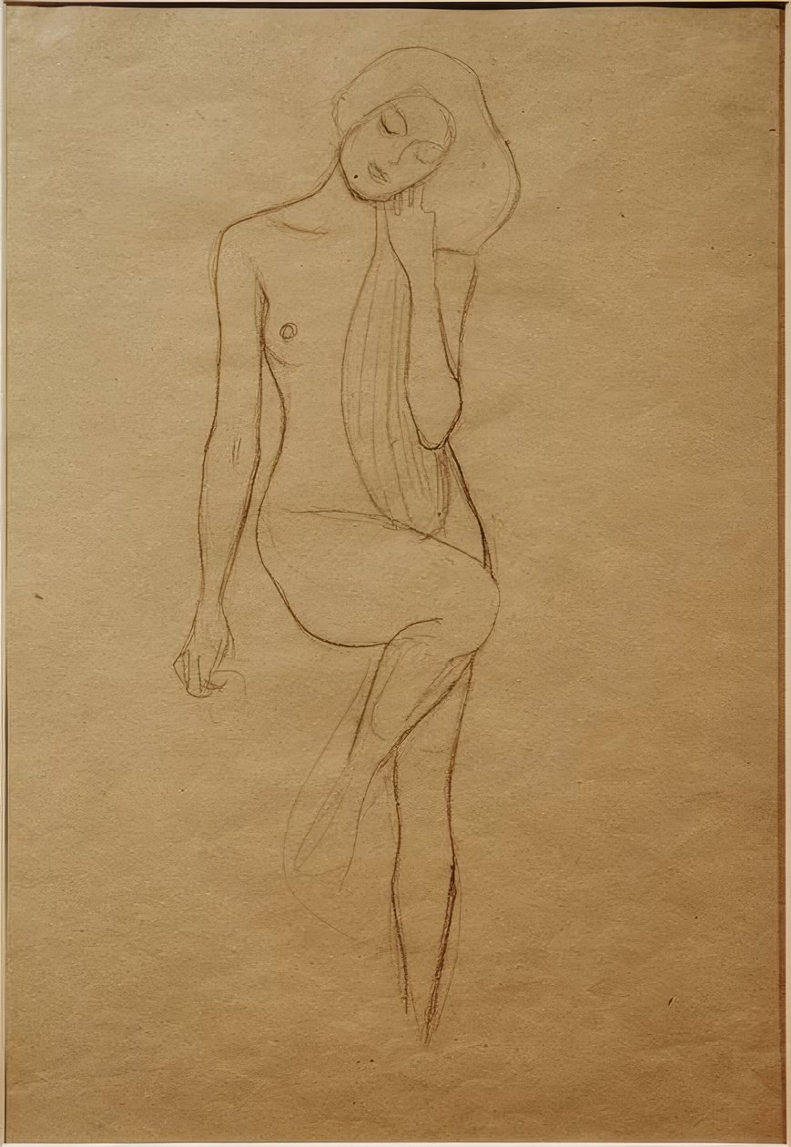 Stående kvinnelig naken med hevet høyre ben av Gustav Klimt