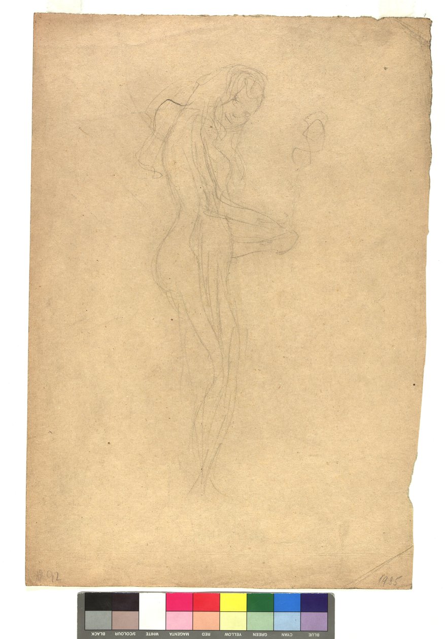 Stehender weiblicher Akt im Profil nach rechts av Gustav Klimt