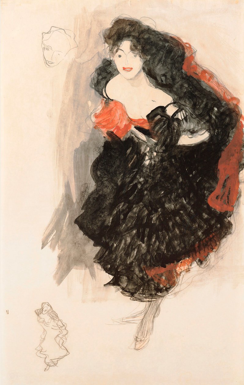 Studie for Judith II, ca. 1908 (gouache, kull og hvit farge på papir) av Gustav Klimt