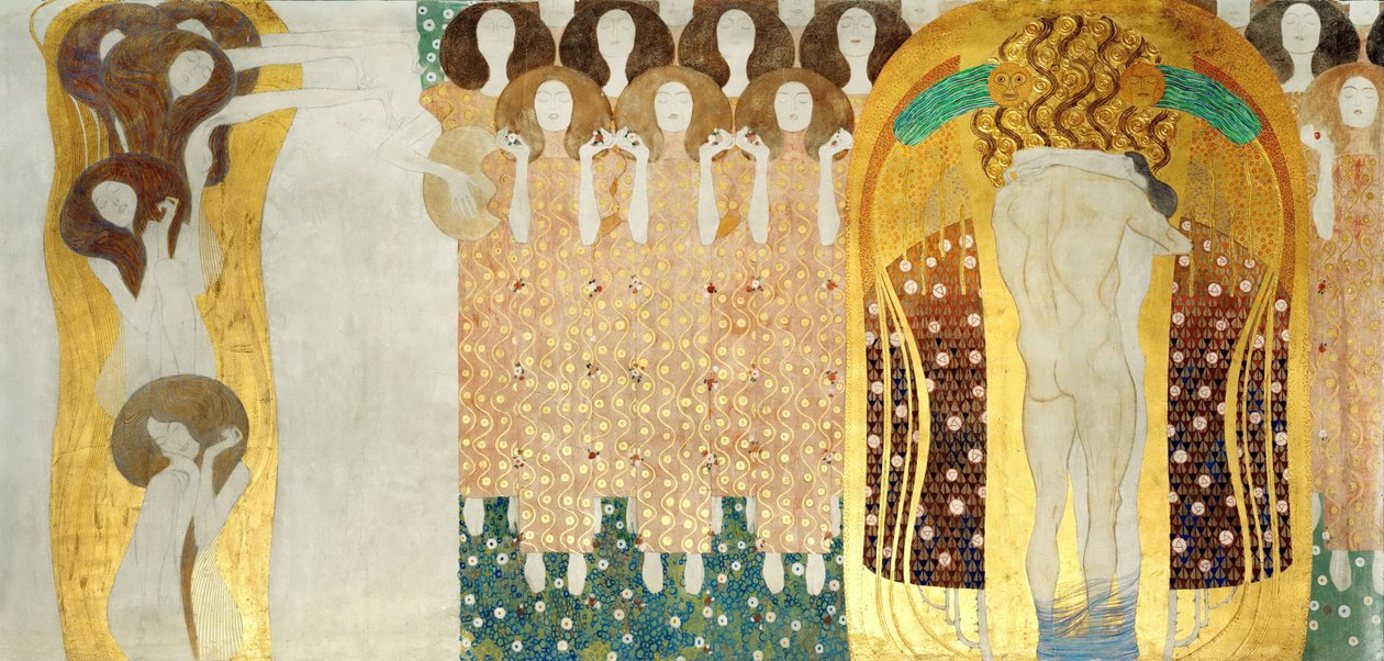 Beethoven-frisen, Detalj: The Arts, Chorus of Paradise, Embrace, 1902 av Gustav Klimt