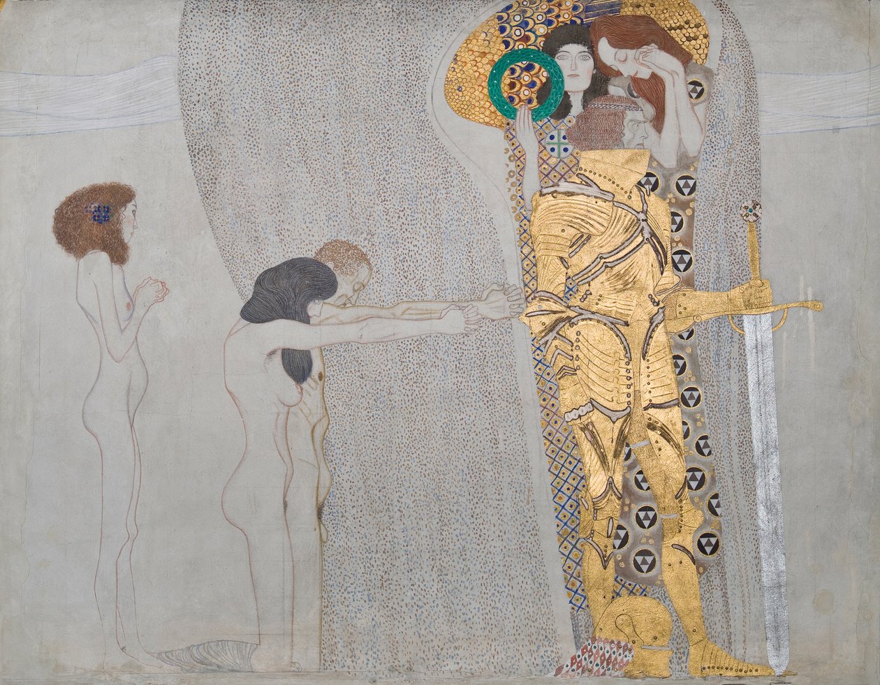 Lengselen etter lykke, fra Beethoven-frisen", 1902 av Gustav Klimt