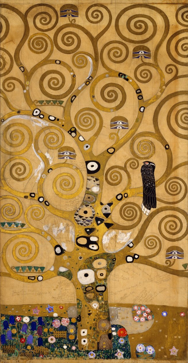 Livets tre (Stoclet Frieze) detalj på venstre side, ca. 1905-09 (tempera og akvarell) av Gustav Klimt