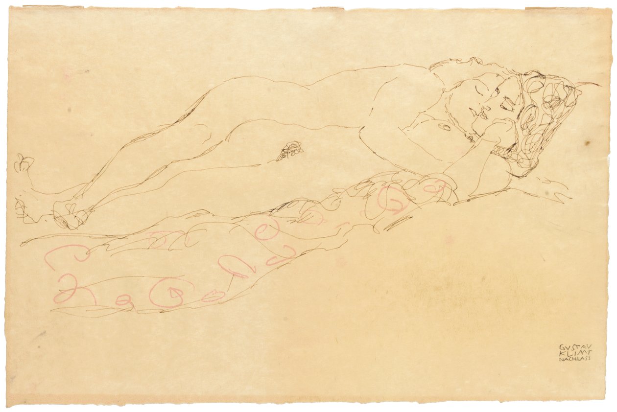To liggende nakenbilder, ca. 1913 av Gustav Klimt