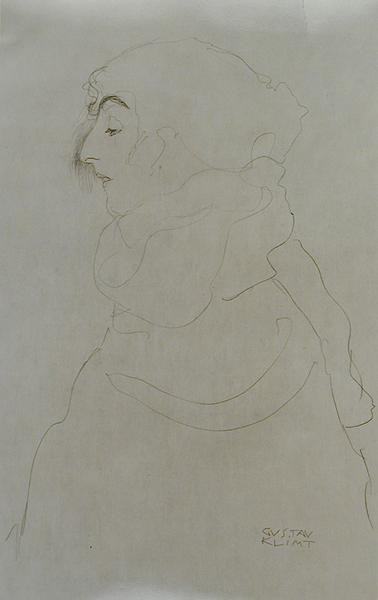 Kvinne i profil, ca. 1904-06 (blyant på papir) (s/hvitt-foto) av Gustav Klimt