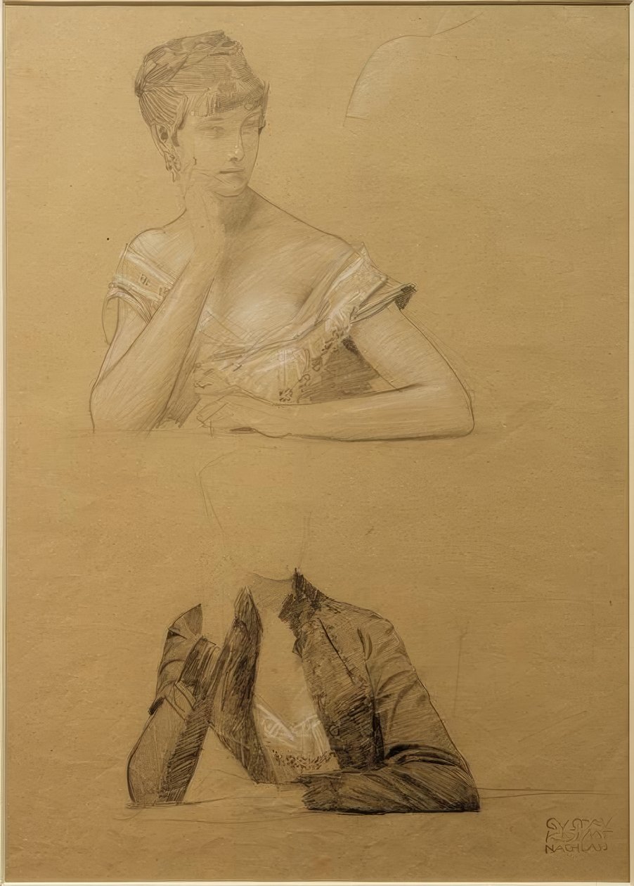 To studier av en ung kvinne som sitter ved et bord av Gustav Klimt