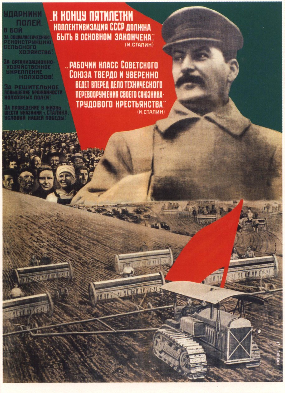 Ved slutten av en femårsplan skulle kollektiviseringen være ferdig Plakat, 1932 av Gustav Klutsis