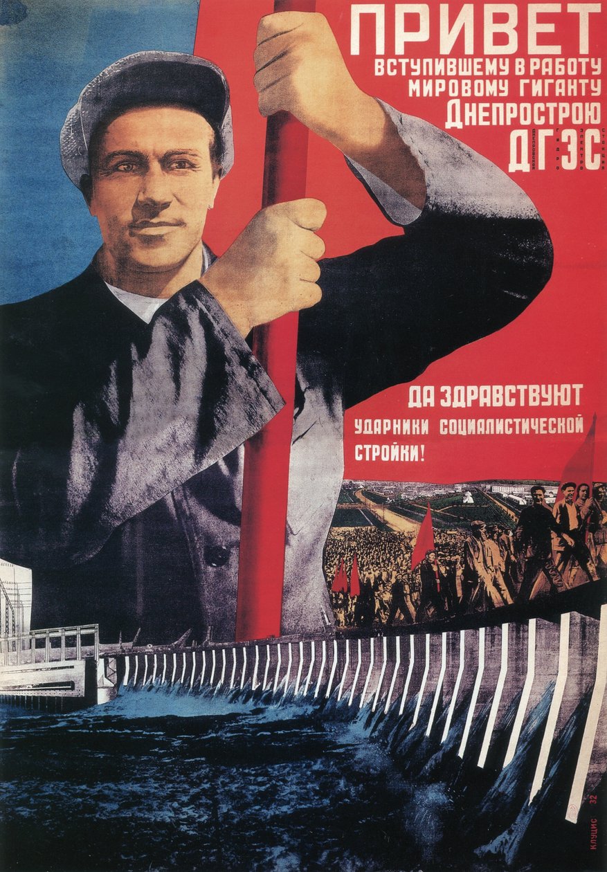 Hilsen den nylig lanserte verdensgiganten Dneprostroi, 1932 av Gustav Klutsis