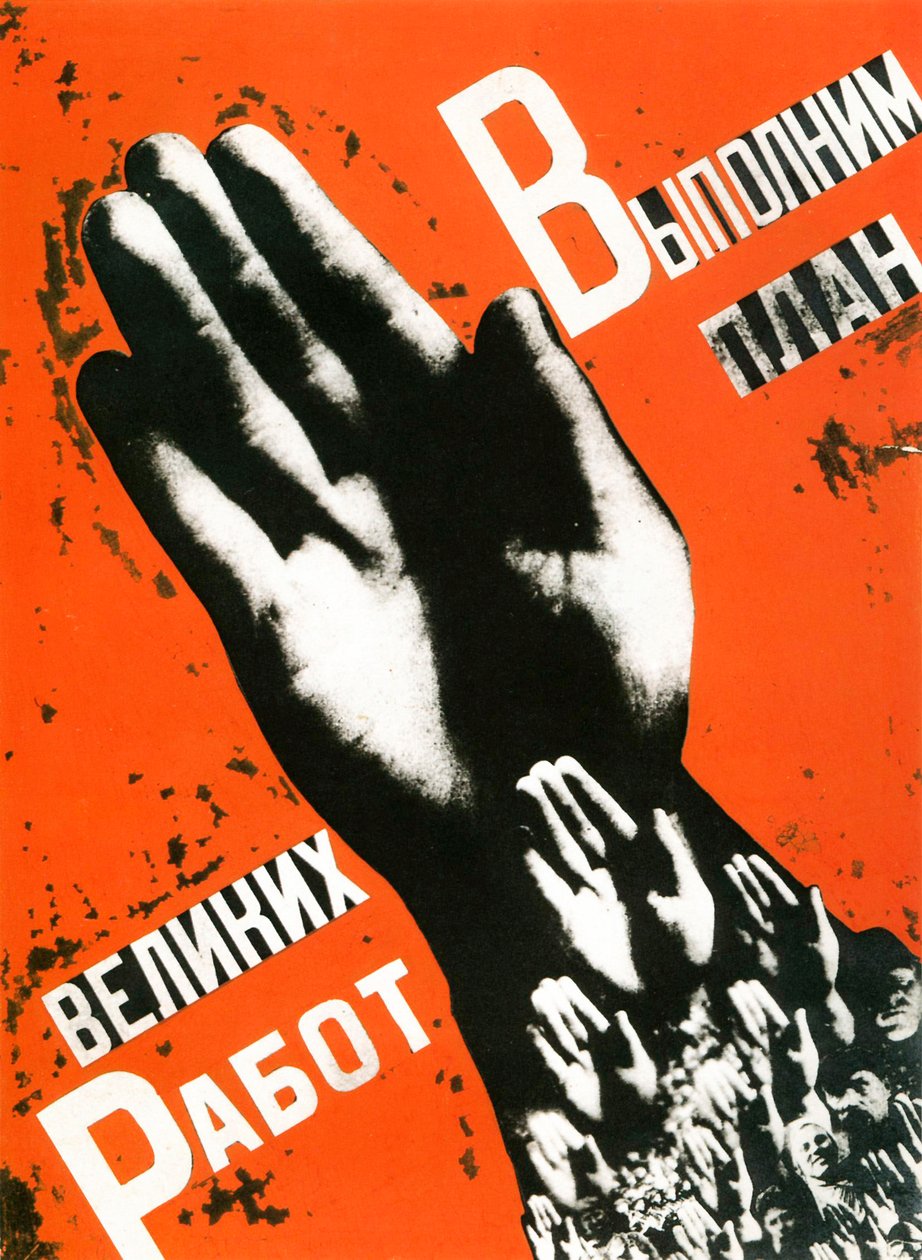 La oss oppfylle planen for de store prosjektene, plakat, 1930. av Gustav Klutsis