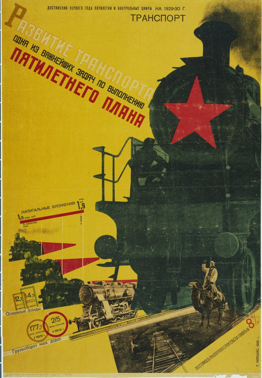 The Development of Transportation, Femårsplan-plakaten, 1929 av Gustav Klutsis