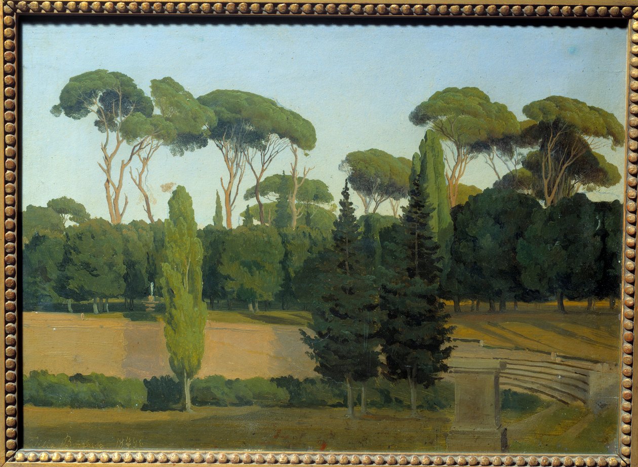 I hagene til Villa Borghese. Maleri av Gustaf Wilhem Palm (1810 - 1890) Ec. Saksøkt. av Gustav Palm