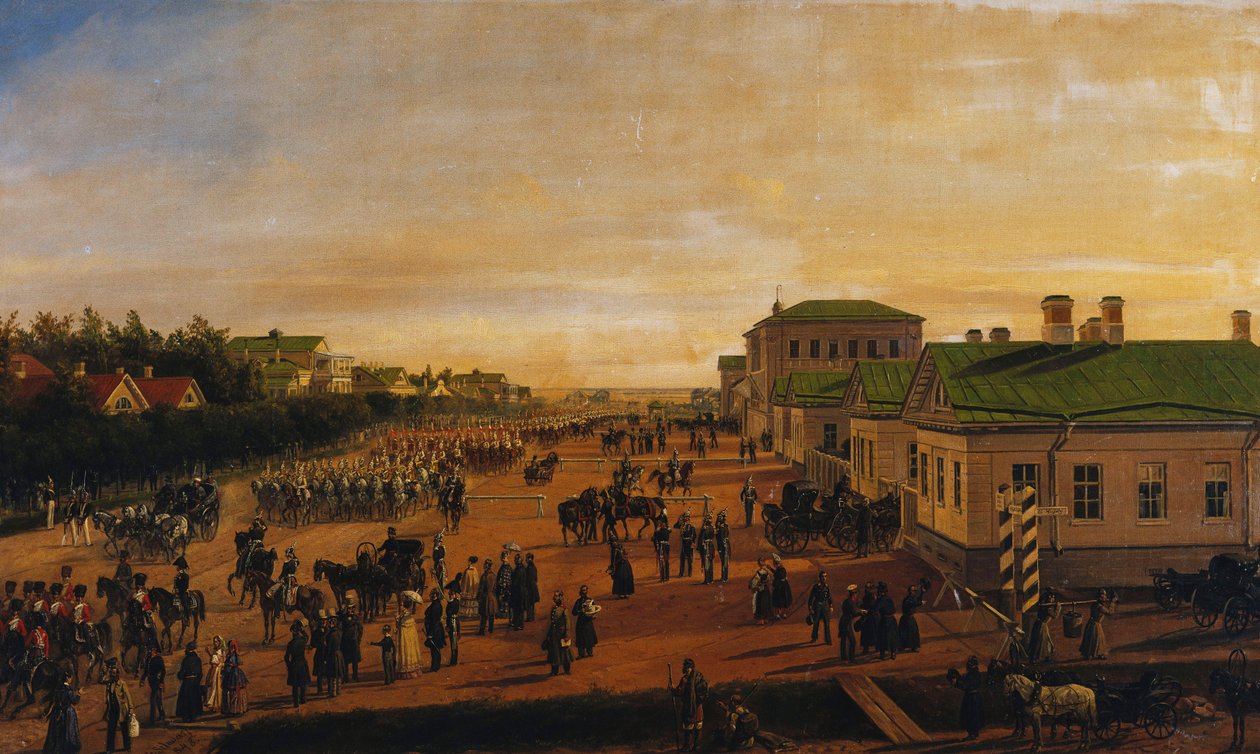 Tsar Nicholas vender tilbake fra en militærparade ved Krasnoe Selo, 1848 av Gustav Schwarz