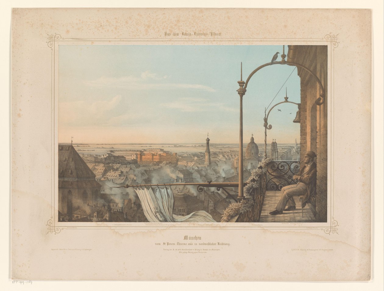 Utsikt over München sett fra Peterskirken München vom St. Peters-Thürme aus i nordwestlicher Richtung (tittel på objekt) Album presentert for Louis I fra Bayern (serietittel) König-Ludwigs Album (serietittel på objekt) av Gustav Seeberger