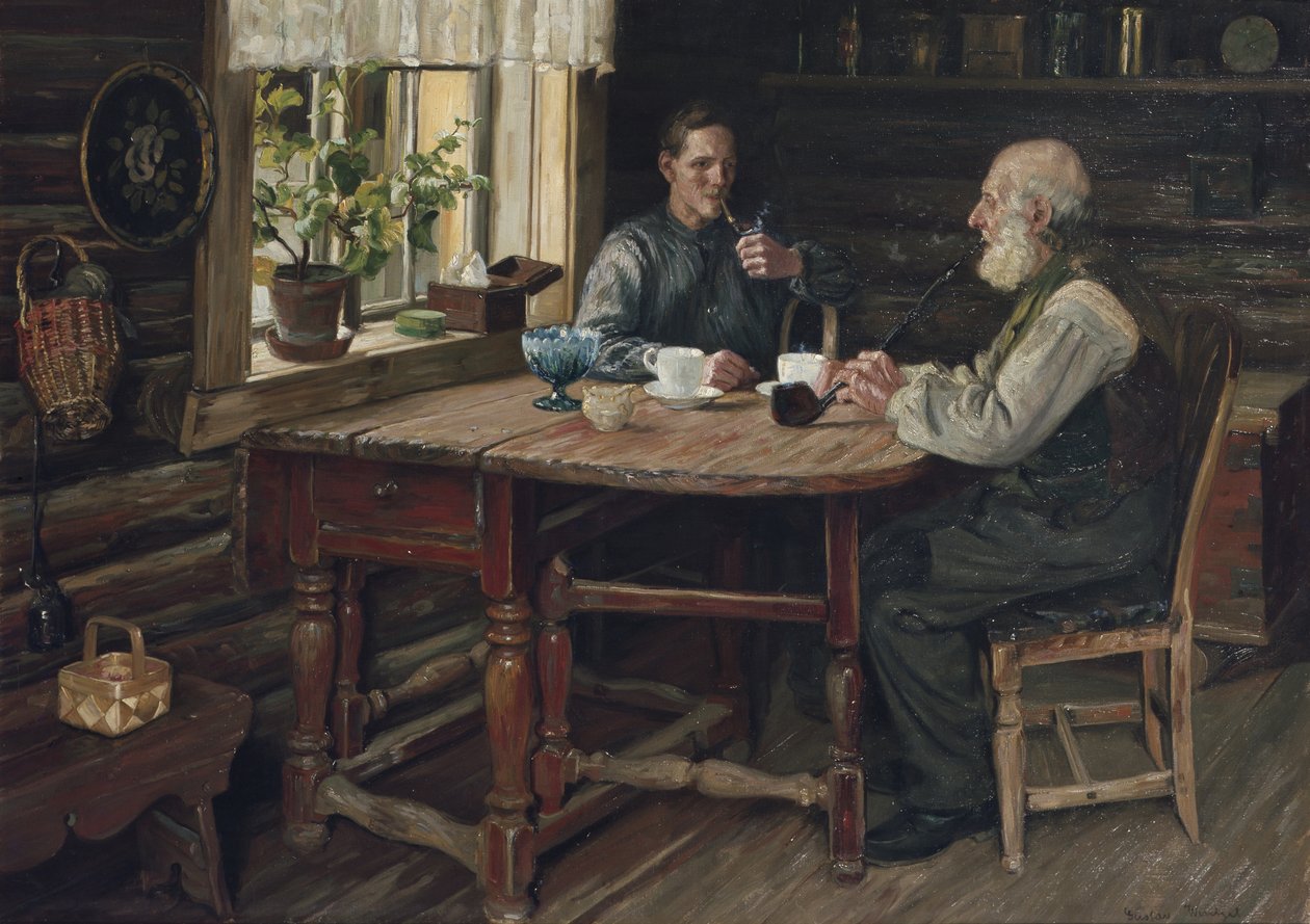 Kaffe (pause) 1900 (olje på lerret) av Gustav Wentzel