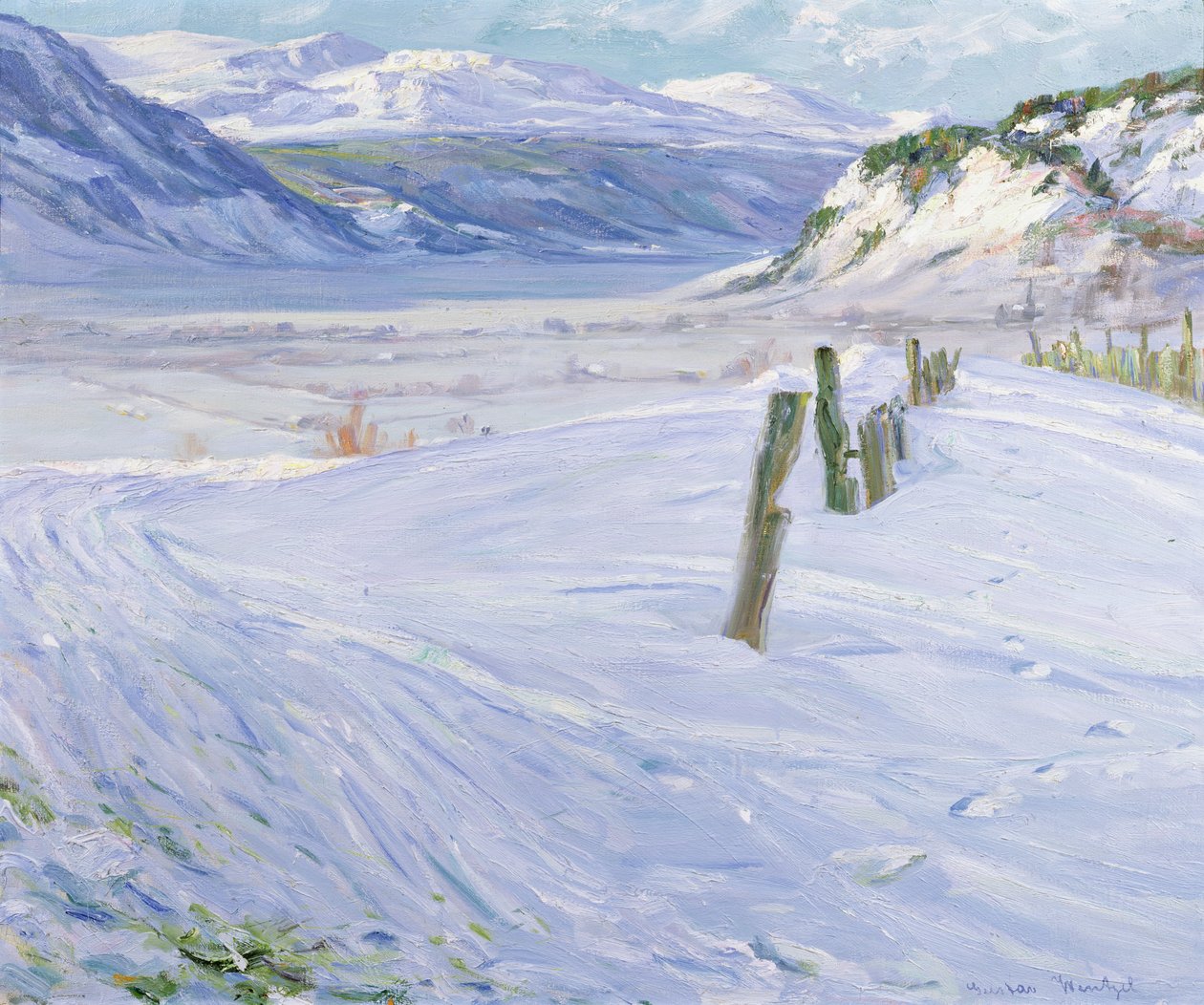 Vinterlandskap (olje på lerret) av Gustav Wentzel